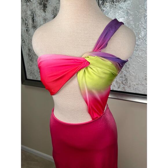 BAOBAB Cumbiana One Shoulder Cutout Rainbow Pink Maxi Dress Size Large - Picture 4 of 8